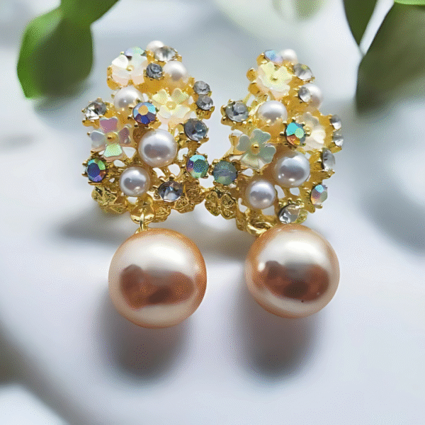 Imported Enchanted Floral Pearl Earrings – Luxurious Elegance Redefined! Intricate Floral Designs Adorned With Shimmering Crystals