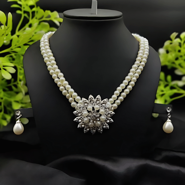 Imported Graceful Radiance Pearl Necklace Set With Exquisite Floral Pendant 🌟 | Artificial Jewellery For Girls & Women